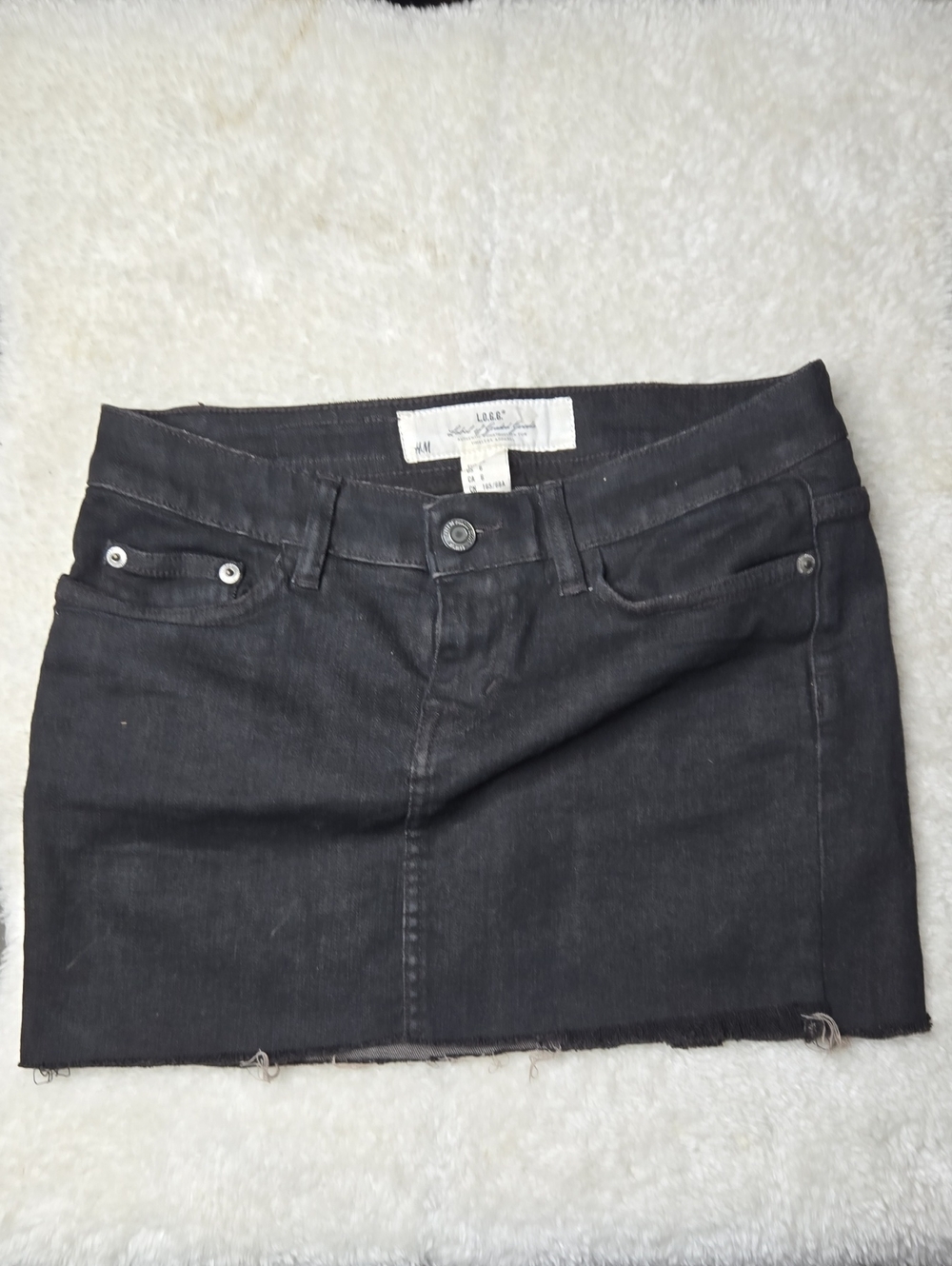 H&M Black Denim Mini Skirt with Front Button